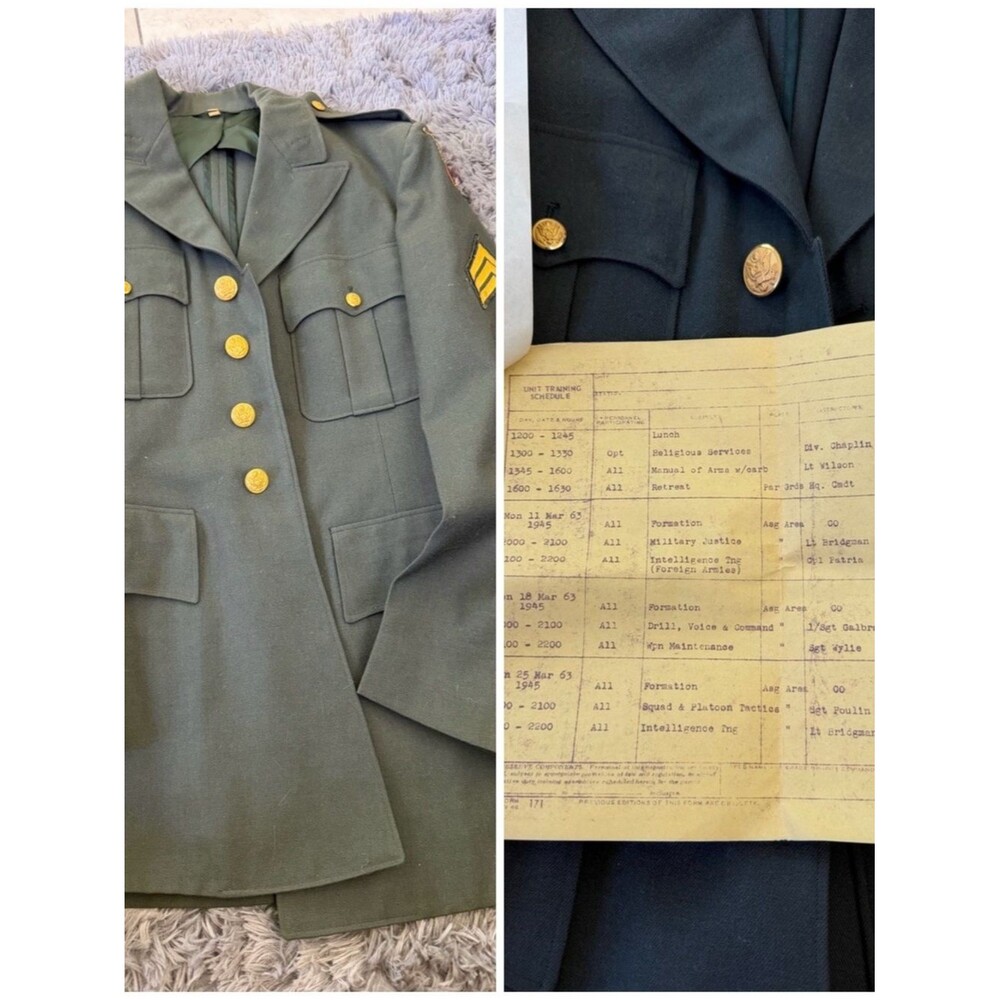 Military army 76th infantry WWII Olive Green Wool uniform jacket with paperwork